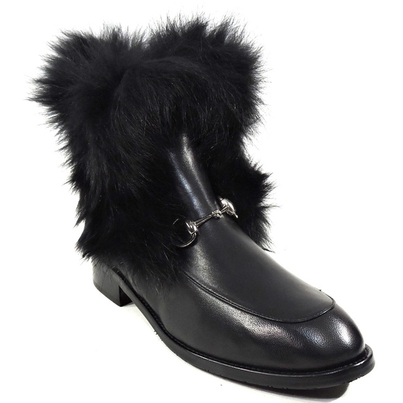 ALESSANDRO DI MARIA 🇮🇹 WOMEN'S BLACK LEATHER & FUR WINTER FASHION BOOTIE - Picture 3 of 8